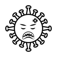 emoticon de vírus, infecção de personagem emoji covid-19, estilo de desenho animado de linha de rosto vetor