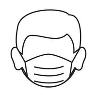 rosto masculino de prevenção de coronavírus covid 19 com ícone de estilo de linha de máscara médica vetor