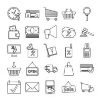compras on-line marketing móvel e ícones de comércio eletrônico definir estilo de linha vetor