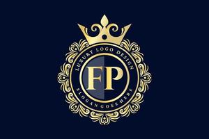 fp letra inicial ouro caligráfico feminino floral mão desenhada monograma heráldico antigo estilo vintage luxo design de logotipo vetor premium