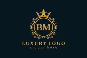 modelo de logotipo de luxo real carta inicial bm em arte vetorial para restaurante, realeza, boutique, café, hotel, heráldica, joias, moda e outras ilustrações vetoriais. vetor