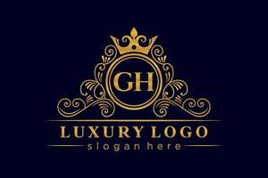 gh letra inicial ouro caligráfico feminino floral mão desenhada monograma heráldico antigo estilo vintage luxo design de logotipo vetor premium