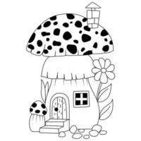 Páginas para colorir de linda casa de cogumelo de cor aqua com desenhos de decoração de flores para colorir vetor