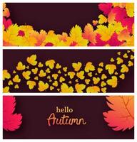 conjunto de três fundos marrons com folhas de outono e lugar para o seu texto. design de banner para banner ou pôster da temporada de outono. ilustração vetorial vetor