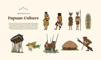 ilustração desenhada de mão de cultura de papua isolada vetor