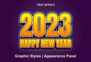 feliz ano novo 2023 efeito de texto com cor laranja editável. vetor