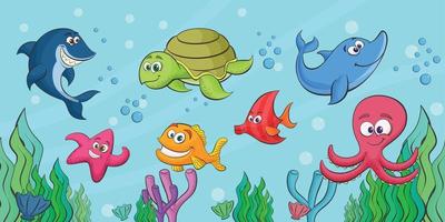 peixe vida marinha subaquática aquário paisagem coleção de desenhos animados vetor