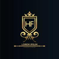 hf carta inicial com royal template.elegant com vetor de logotipo da coroa, ilustração em vetor logotipo de letras criativas.