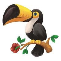 arte em aquarela de pássaro tucano bonito dos desenhos animados isolada no fundo branco vetor