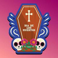 dia de los muertos, dia dos mortos ou cartão de saudação de halloween, banner, convite. caveiras de tatuagem de açúcar, flores de calêndula, catrina calavera tradicional méxico esqueleto decoração ilustração vetorial. vetor