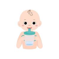 menino bonito bebendo água do copo. conceito de um estilo de vida saudável para crianças. ilustração vetorial em estilo simples dos desenhos animados. vetor