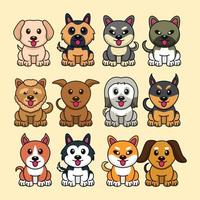 pacote de ilustração vetorial de vários tipos de cães fofos vetor