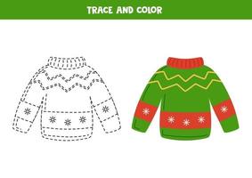 trace e colora o suéter de natal fofo. planilha para crianças. vetor