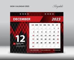 dezembro de 2023 ano-calendário de mesa 2023 vetor de modelo, semana começa domingo, design de planejador, design de papelaria, design de folheto, calendário de parede design de ano 2023, design de ideia criativa de mídia de impressão