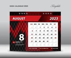 agosto de 2023 ano-calendário de mesa 2023 vetor de modelo, semana começa domingo, design de planejador, design de papelaria, design de folheto, calendário de parede design de ano 2023, design de ideia criativa de mídia de impressão