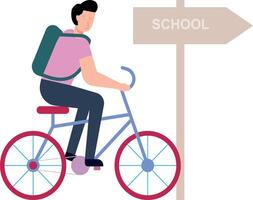 o menino vai para a escola de bicicleta. vetor