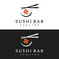 sushi logotipo modelo design.seafood ou cozinha tradicional japonesa com salmão, delicioso food.logo para restaurante japonês, bar, loja de sushi. vetor