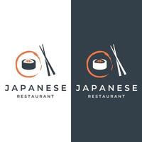 sushi logotipo modelo design.seafood ou cozinha tradicional japonesa com salmão, delicioso food.logo para restaurante japonês, bar, loja de sushi. vetor