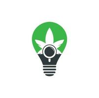 modelo de vetor de design de logotipo de forma de lâmpada de pesquisa de cannabis. combinação de folha de maconha e logotipo de lupa. cânhamo e símbolo ou ícone de ampliação