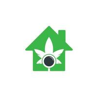modelo de vetor de design de logotipo de forma para casa de pesquisa de cannabis. combinação de folha de maconha e logotipo de lupa. cânhamo e símbolo ou ícone de ampliação