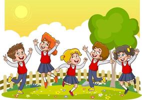 feliz bonito crianças menino e menina estudam com teacher.illustrations da vida escolar das crianças alegres. vetor