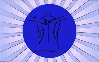 ícone redondo linear de massagem nas costas em um fundo de raios azuis abstratos. ilustração vetorial