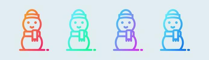 ícone de linha de boneco de neve em cores gradientes. ilustração vetorial de sinais de férias de inverno. vetor