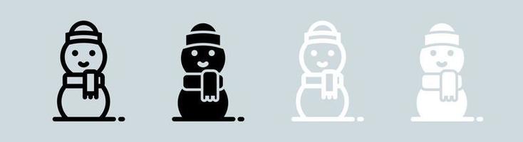 ícone de boneco de neve definido em preto e branco. ilustração vetorial de sinais de férias de inverno. vetor