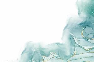 fundo de aquarela de mármore líquido pastel ciano menta com linhas de ouro e manchas de pincel. efeito de desenho de tinta de álcool marmorizado turquesa azul-petróleo. cenário de ilustração vetorial, convite de casamento em aquarela. vetor