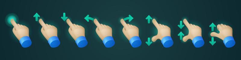 clique nos ícones de vetor de gestos de mão da tela de toque