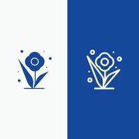 planta de flores rosa linha de primavera e ícone sólido de glifo banner azul linha e ícone sólido de glifo banner azul vetor