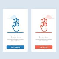 gestos mão móvel três dedos toque azul e vermelho baixe e compre agora modelo de cartão de widget da web vetor