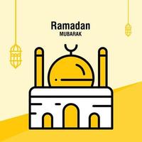 modelo de saudação ramadan kareem crescente islâmico e ilustração vetorial de lanterna árabe vetor