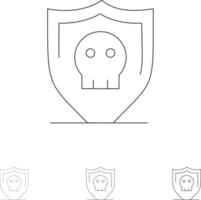 escudo de segurança seguro simples negrito e fino conjunto de ícones de linha preta vetor