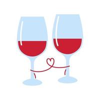 dois copos com vinho tinto, isolado no fundo branco. amor, romântico, ilustração vetorial plana de dia dos namorados vetor