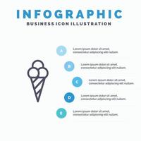 ícone de linha de cone de sorvete de praia com fundo de infográficos de apresentação de 5 etapas vetor