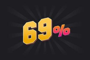 69 banner de desconto com fundo escuro e texto amarelo. 69 por cento de design promocional de vendas.