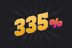 335 banner de desconto com fundo escuro e texto amarelo. 335 por cento de design promocional de vendas. vetor