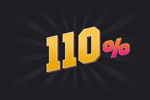 110 banner de desconto com fundo escuro e texto amarelo. 110 por cento de design promocional de vendas. vetor