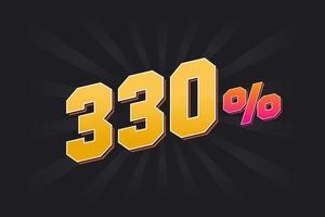 Banner de desconto 330 com fundo escuro e texto amarelo. 330 por cento de design promocional de vendas. vetor