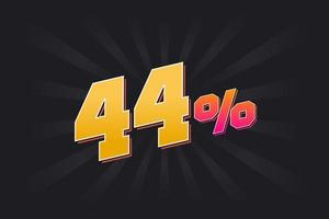 44 banner de desconto com fundo escuro e texto amarelo. 44 por cento de design promocional de vendas. vetor