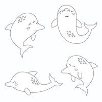 golfinho em estilo de contorno. ilustração vetorial vetor
