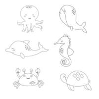 animais marinhos em estilo de contorno. ilustração vetorial vetor