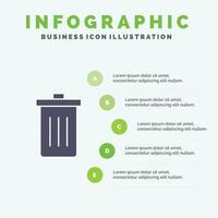 cesta foi excluir lixo lixo ícone sólido infográficos 5 passos fundo de apresentação vetor
