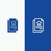 arquivo documento linha de casa e ícone sólido de glifo banner azul linha e ícone sólido de glifo banner azul vetor