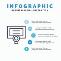 ícone de linha de diploma de certificado de prêmio com fundo de infográficos de apresentação de 5 etapas vetor