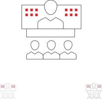 conexão de chamada de negócios de conferência internet online conjunto de ícones de linha preta em negrito e fino vetor