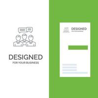 diálogo de consultoria de negócios de bate-papo reunião de design de logotipo cinza on-line e modelo de cartão de visita vetor