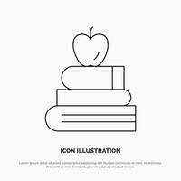 vetor de ícone de linha de ciência de educação de livros de maçã