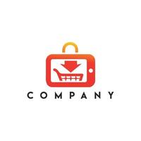 logotipo de compras on-line móvel, logotipo de loja on-line, logotipo de combinação de carrinho de compras e sacola de compras vetor